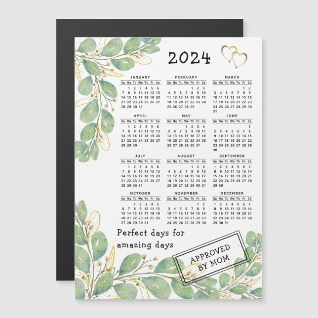 Custom 2024 Calendar Magnet Eukalyptus White Black (Vorne/Hinten)