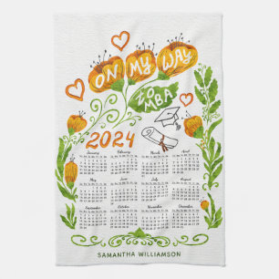 Custom 2024 Calendar MBA Student Orange Floral Geschirrtuch