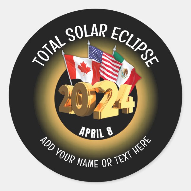 Custom 2024 INSGESAMT SOLAR ECLIPSE Flags Runder Aufkleber (Vorderseite)