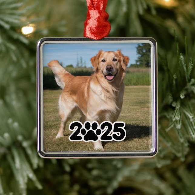 Custom 2025 Pet-Foto Ornament Aus Metall (Baum)