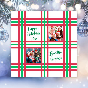 Custom 2025 Red Green Kariert Family Foto Feiertagskarte