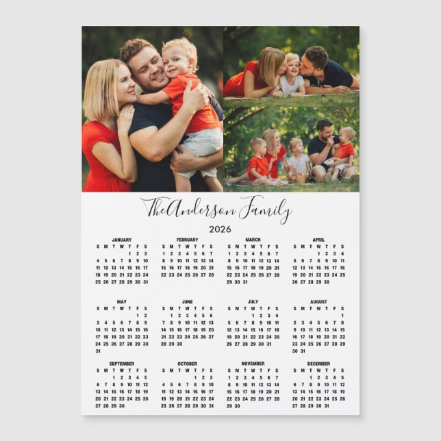 Custom 2026 Calendar 3 Photo Collage Magnet (Vorderseite)