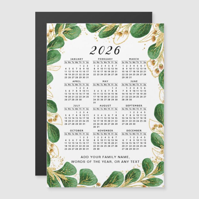 Custom 2026 Calendar Magnet mit eleganter Vegetati (Vorne/Hinten)
