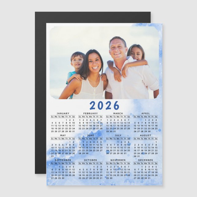 Custom 2026 Foto Calendar Magnet Blue White Ocean (Vorne/Hinten)