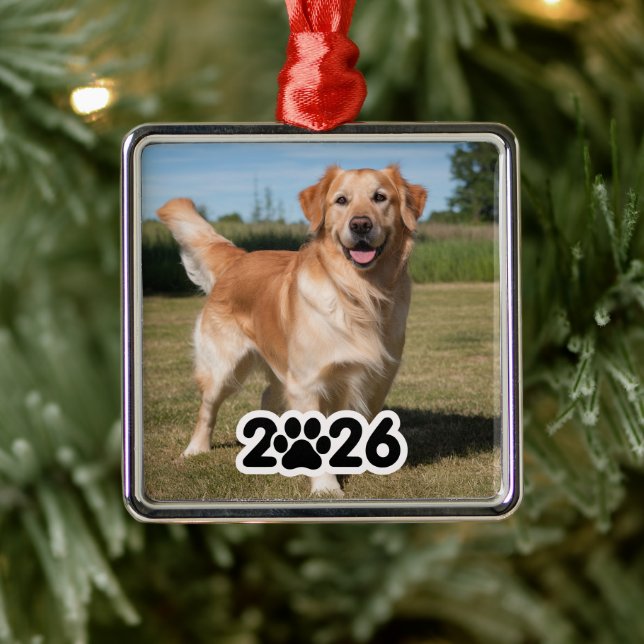 Custom 2026 Pet-Foto Ornament Aus Metall (Baum)