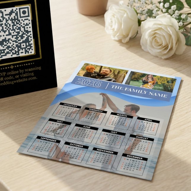 Custom 2026 Photo Family Name Calendar Magnetic  Magnetkarte (Custom 2026 Photo Family Name Calendar Magnet)