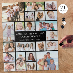 Custom 21 Foto Collage Personalisiert Black Puzzle
