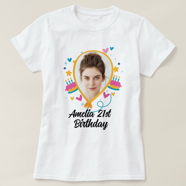 Custom 21. Geburtstag mit Foto-Shirt T-Shirt (Design vorne)
