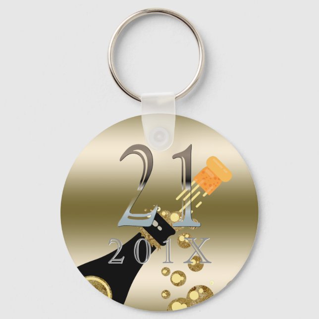 Custom 21. Geburtstagsgeschenk | Champagner Gold S Schlüsselanhänger (Vorderseite)