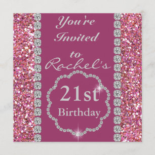Custom 21. PINK BLING Geburtstag Einladung