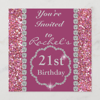 Custom 21. PINK BLING Geburtstag Einladung