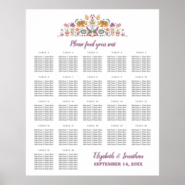 Custom 22 Table Indian Blume Elephant Hochzeit Poster (Vorne)