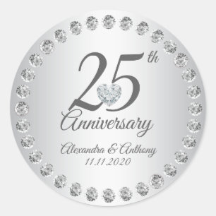 Custom 25. Wedding Anniversary Diamonds Silver Runder Aufkleber
