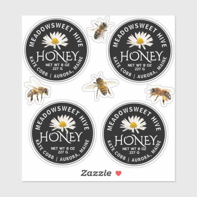 CUSTOM 2.5" VINYL Honey Label Bees & Daisy (Blatt)