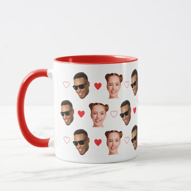 Custom 2 Face Photo Couple Valentines Day Hearts Tasse (Links)