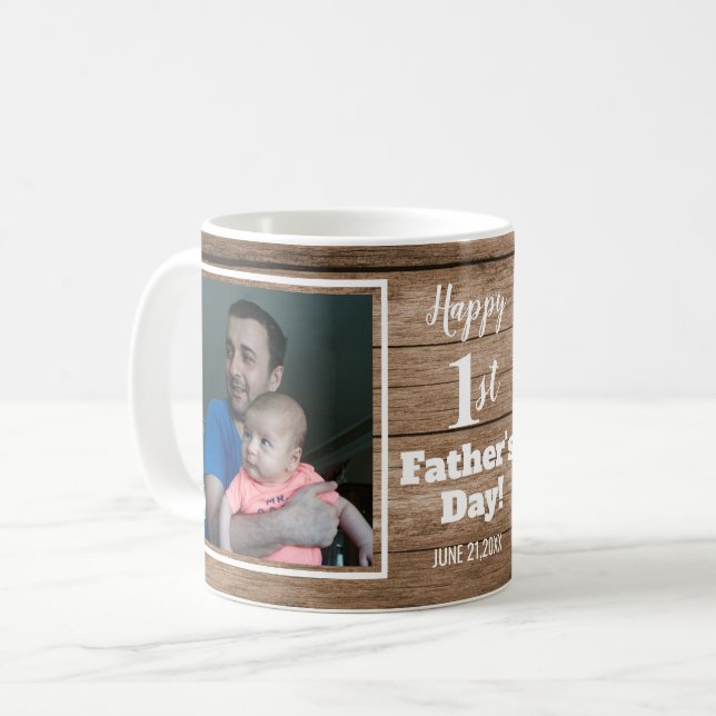Custom 2 Foto 1. Vatertag Rustikales Holz Kaffeetasse (Vorderseite Links)