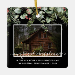 Custom 2 Foto First Xmas Neue Zuhause Winter Green Keramikornament