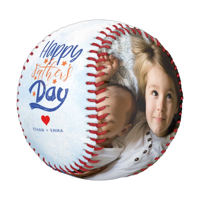 Custom 2 Foto Happy Vathers Day Baseball (Schrägansicht)