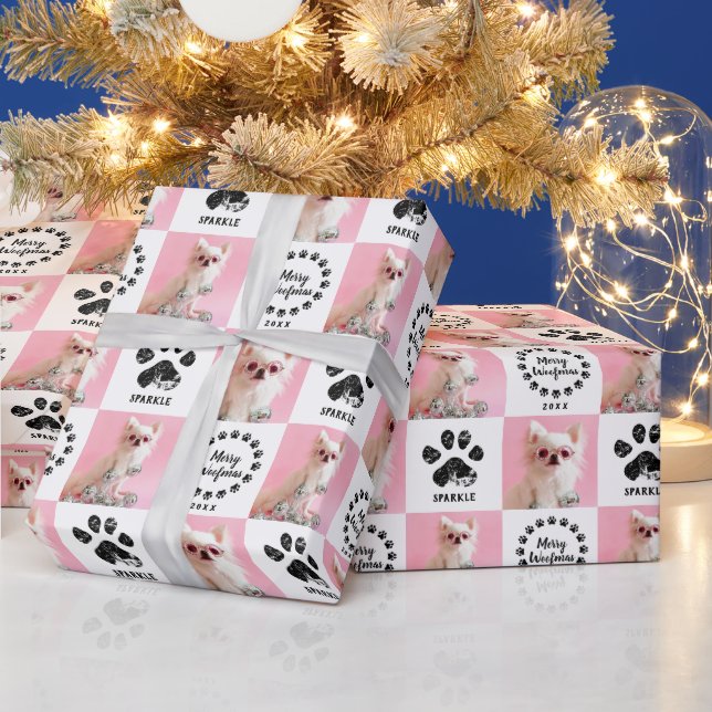 Custom 2 Foto Pet Dog Pfote Weihnachten drucken Geschenkpapier (Feiertage)