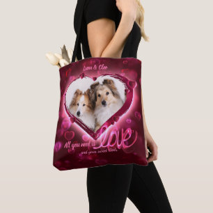 Custom 2 Foto, Pet Liebe Red & Blue Neon Hearts -