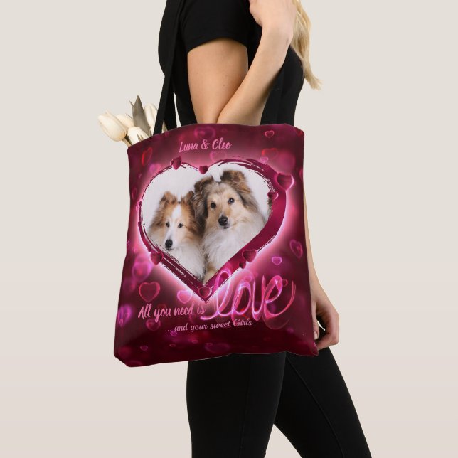 Custom 2 Foto, Pet Liebe Red & Blue Neon Hearts - (Von Nahem)