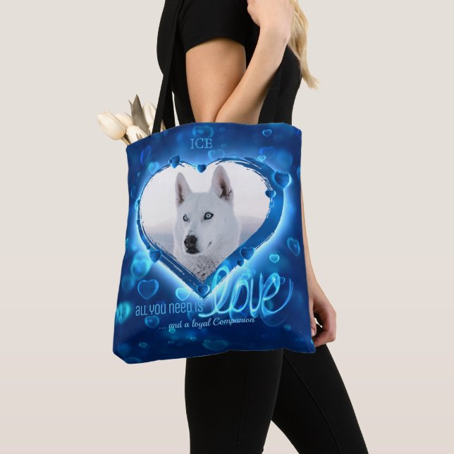 Custom 2 Foto, Pet Liebe Tribute Blue Neon Heart - (Von Nahem)