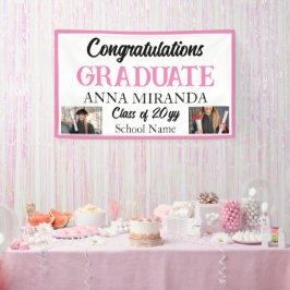 custom 2 Foto Pink Herzlichen Glückwunsch Graduate Banner