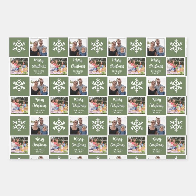 Custom 2 Foto Snowflakes Weihnachtswrapper Geschenkpapier Set (Vorderseite 3)