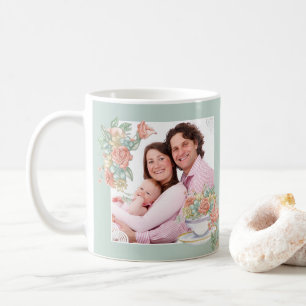 Custom 2 Foto Wasserfarbe Floral und Teacup Kaffeetasse
