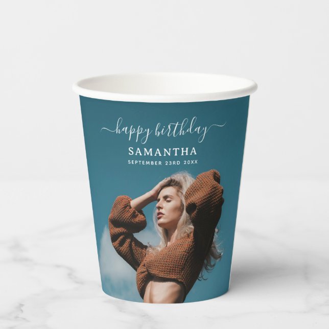 Custom 2 Fotos Geburtstagsparty SelfPicture Pappbecher (Rückseite)