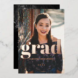 Custom 2 Fotos Rose Gold Abschluss Folieneinladung