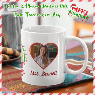 Custom 2 Fotos Weihnachtsgeschenk Bester Lehrer je Tasse