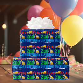 Custom 2. Geburtstag Boy Construction Vehicle Geschenkpapier