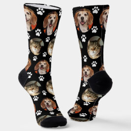 Custom 2 Pet Foto Black Paw Prints Socken