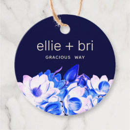 Custom 2" Round Blue Navy Magnolia Floral Geschenkanhänger