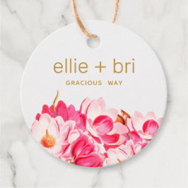Custom 2" Round Pink Magnolia Floral Hang Tag Geschenkanhänger