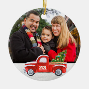 Custom 2-seitige Foto Red Truck Weihnachts Ce Keramik Ornament
