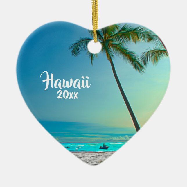 Custom 2 Side Foto Hawaii Reisepalmen Weihnachten Keramik Ornament (Vorne)