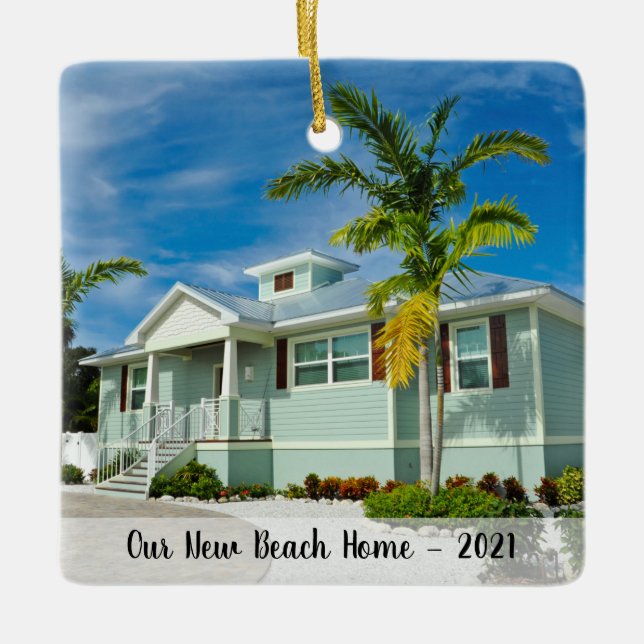 Custom 2 Side New Beach Zuhause Foto mit Jahr Keramikornament (Vorderseite)