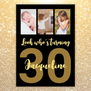 Custom 30. Geburtstag Gold Modern Foto Collage Einladung