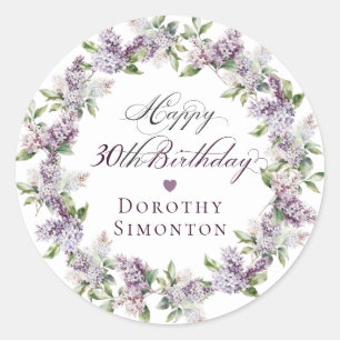Custom 30. Geburtstag Lila Lilac Umschlag Aufklebe Runder Aufkleber