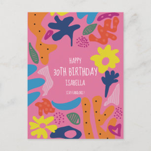 Custom 30. Geburtstag rosa moderne farbenfrohe Pos Postkarte
