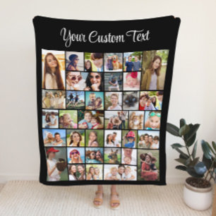 Custom 36 Foto Collage Black Fleecedecke