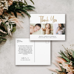 Custom 3 Baby Fotos Gold Script Geburt Vielen Dank Postkarte