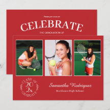 Custom 3 Foto Chic Emblem Red Graduation Party