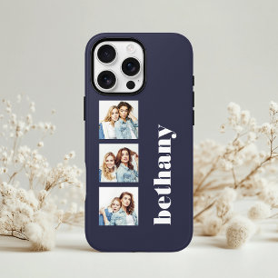 Custom 3-Foto Chunky Monogram Dark Navy Blue Case-Mate iPhone Hülle