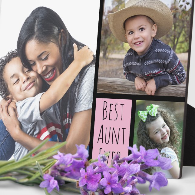 Custom 3 Foto Collage Beste Tante je Fotoplatte (Custom 3 Photo Collage Best Aunt Ever Plaque-Aunt photo gift for birthday , holidays)