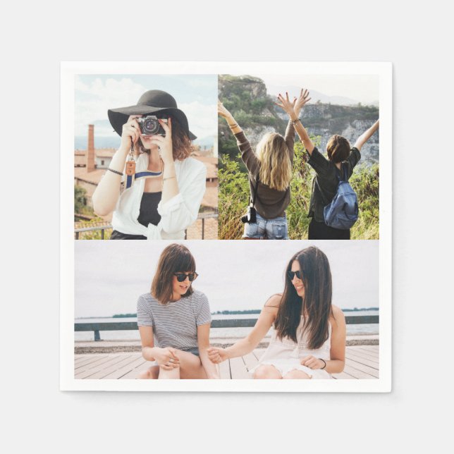 Custom 3 Foto Collage Personalisiert Paper Napkin Serviette (Vorderseite)