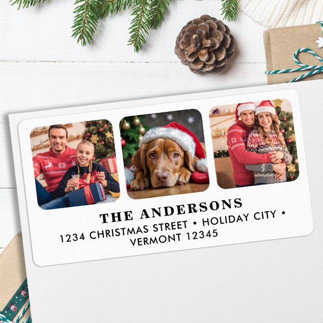 Custom 3 Foto Family Pet Weihnachts-Rücksendeadres Adressaufkleber (Von Creator hochgeladen)