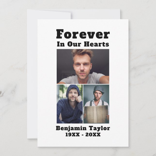 Custom 3 Foto für immer in unserem Herzen Schwarz- Dankeskarte (Vorderseite)